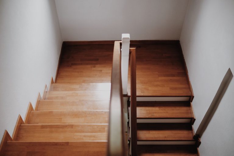 Wooden staircase treads and risers in a Minnesota home