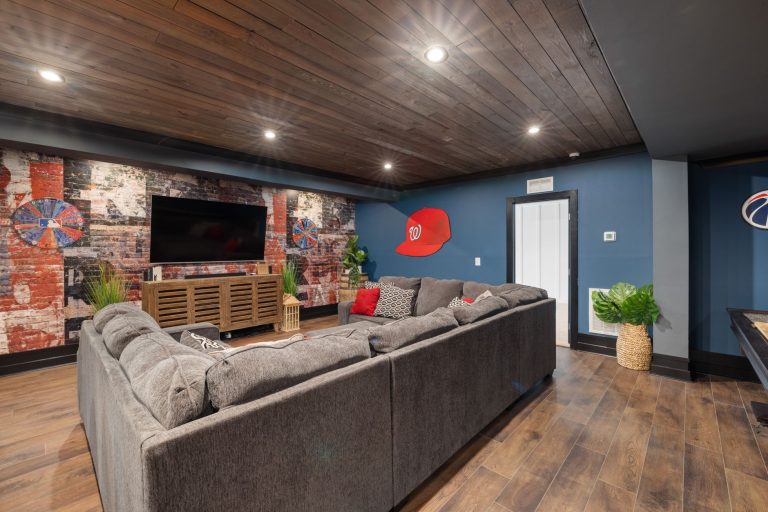 Finished basement family room flooring in a Minnesota home