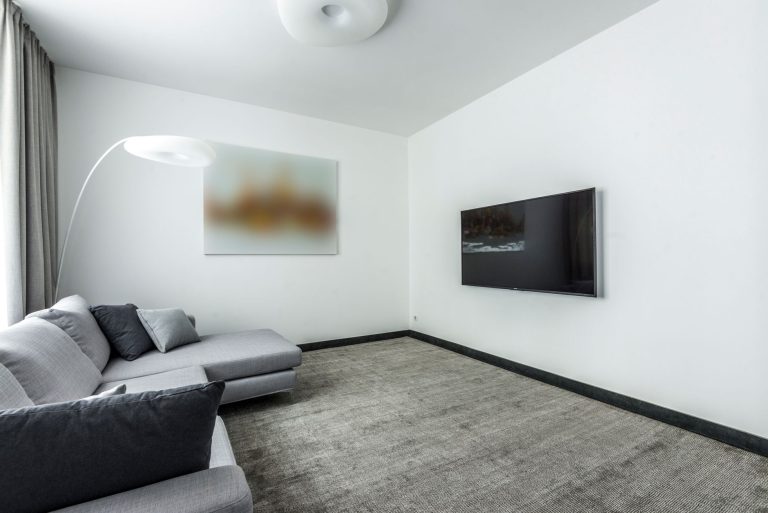 Neutral carpet flooring in a Minnesota living room
